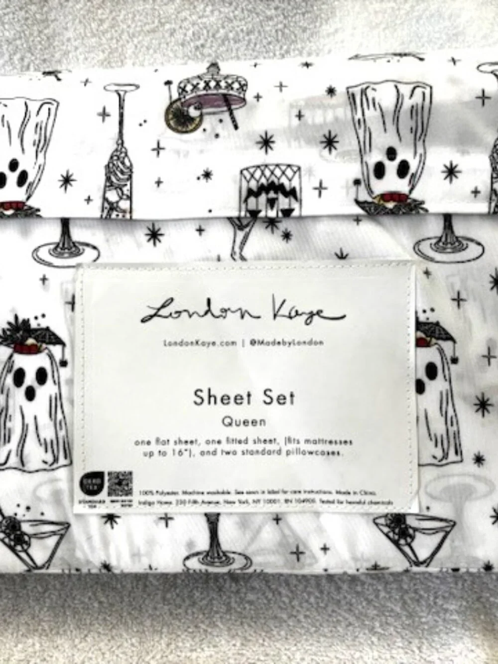 London Kaye Halloween Themed Queen Sheet Set NWT